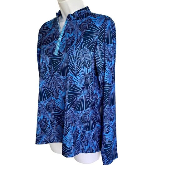 Court Haley Azure Sky Palm Fronds Quarter Zip Pull Over Women's Medium NEW - Picture 4 of 8